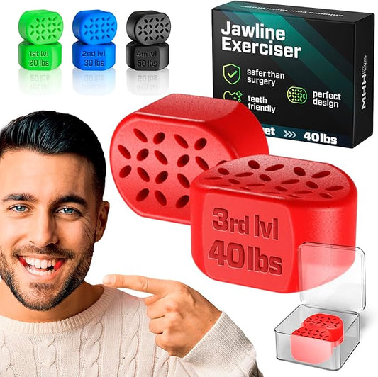 Jawline Exerciser for Men & Women - Powerful Jaw Trainer - Different Resistance Levels - Double Chin Reducer Eliminator - Silicone Jaw Toner Tablets - Face Neck Shaper & Strengthener Line Chewing Gum