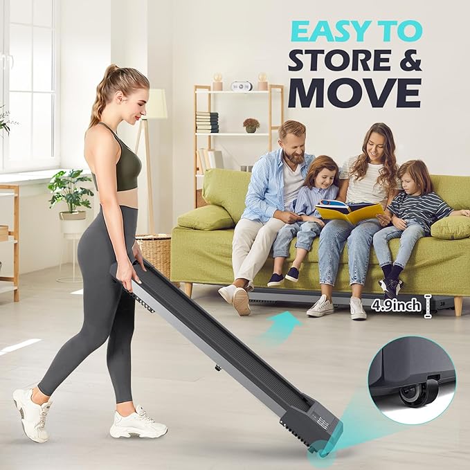 6% Incline Walking Pad Treadmills, Under Desk Treadmill 330lb Capacity for Home Small Space, Mute Control Portable Foldable Adjustable Incline Treadmill, Works with ZWIFT KINOMAP, Easy to Move