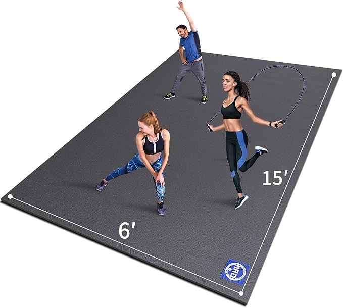 MRO Extra Large Exercise Mat For Home Gym, 15'x6'/12'x6'/9'x6'(7mm) Workout Mats for Gym Flooring, Non-Slip, Extra Thick Durable Cardio Mat, Ideal for Plyo, Weights, MMA, Jump Rope -Shoe Friendly