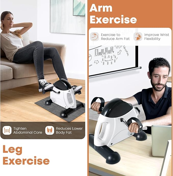 Mini Exercise Bike, AGM Under Desk Bike Pedal Exerciser Foot Cycle Arm & Leg Pedal Exerciser with LCD Screen Displays