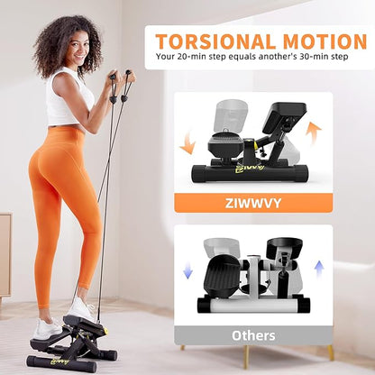 Twist Stepper with Resistance Bands, Stepper Machine with 300LBS Weight Capacity, Mini Stepper for Full Body Workout, Adjustable Step Height, Smooth and Quiet, Stepper for Exercise at Home