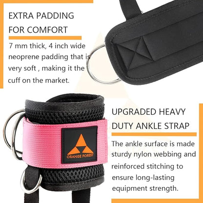 Ankle Strap for Cable Machine (Pair) Adjustable Comfort 4 D-Rings,