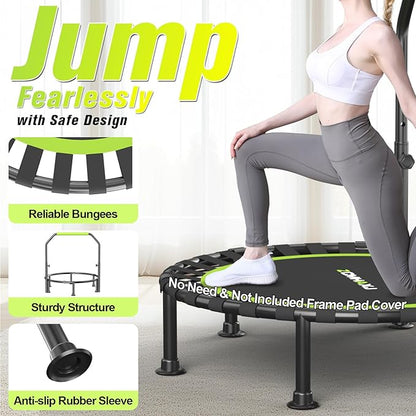 Foldable Mini Trampoline, 40"/48" Rebounder Trampoline for Adults & Kids, 450lbs Capacity with U-Shaped Adjustable Bar, Indoor Fitness Workout Exercise Equipment