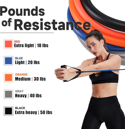 Resistance Bands with Handles, Single Resistance Tubes, Workout Bands with Handles, Durable Exercise Band for Stretching, Home Workouts, Physical Therapy, Fitness, Natural latex