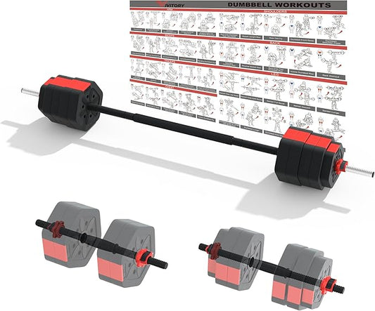 VIVITORY Barbell Weight Set, Adjustable Dumbbells 55/66/88 lb with Two bars, Exercise Fitness Free Weights Lifting for Home Gym