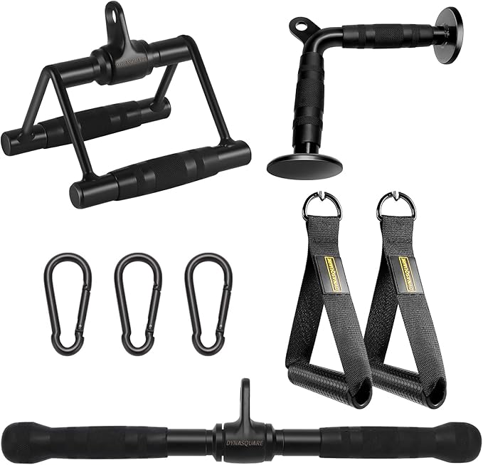 Cable Attachments for Home Gym, Made of Heavy Duty Solid Steel, LAT Pulldown Attachment, Weight Machine Accessories, Straight Pull Down Bar, Tricep Rope, Exercise & Double D Handle