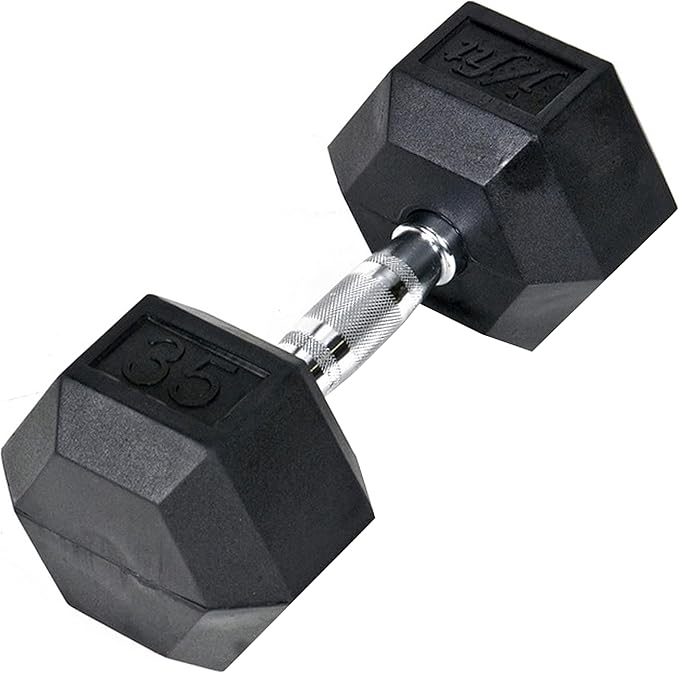 JFIT Rubber Hex Dumbbells - 8 Size Options - Hex Shaped Heads Prevent Rolling and Injury - Ergonomic Hand Weights for Exercise, Muscle, Strength and Weight Training