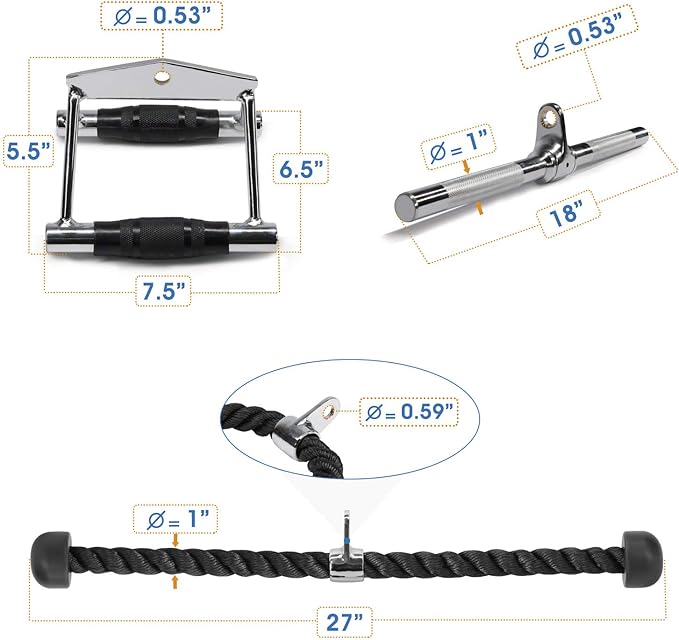 Yes4All Tricep Press Down Cable Machine Attachment Set