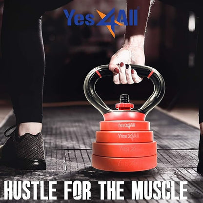 Yes4All Adjustable Kettlebell Handle for Weight Plates, Dumbbell Converter for Strength Training Kettlebells, Home Gym