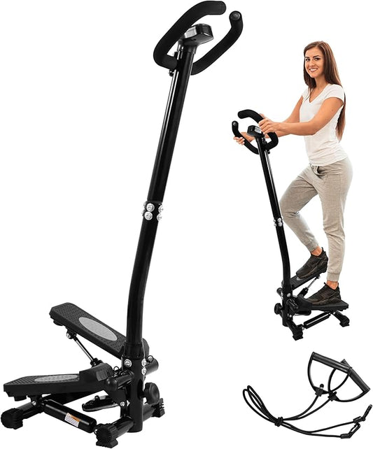 Signature Fitness Mini Steppers for Exercise with Handlebar, Stair Stepper with Resistance Bands, Portable Stepper Capable of Full-Body Exercise, Low Noise and Smooth, Multiple Colors