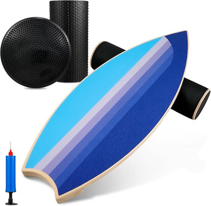 3 Sets Surf Balance Board Trainer Balance Disc Trainer with Pump Wooden Balance Boards for Adults Exercise Balancing Stability Trainer for Improve Balance Posture Fitness Build Strength