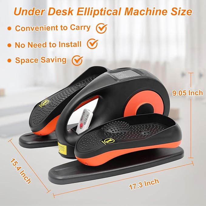 Under Desk Elliptical Machine, Portable Ellipse Leg Exerciser Machine with Remote Control, Elliptical Exercise Machine Supports Auto & Manual Mode, Exerciser for Seniors Adults Teens