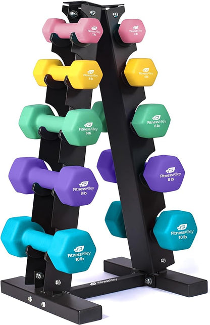 Neoprene Workout Dumbbells - Non Slip, Anti Roll Exercise & Fitness Dumbbells set with Rack Combo - Ideal for Home and Gyms training