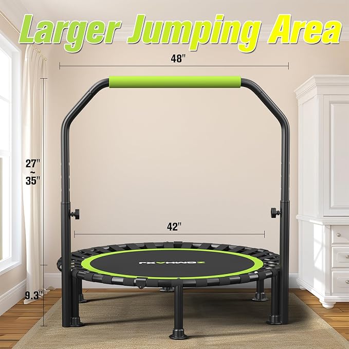 Foldable Mini Trampoline, 40"/48" Rebounder Trampoline for Adults & Kids, 450lbs Capacity with U-Shaped Adjustable Bar, Indoor Fitness Workout Exercise Equipment