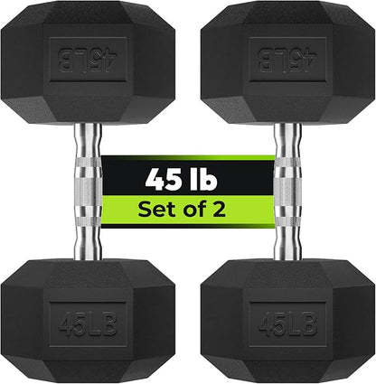 Hex Dumbbell Set, 3-100 lb Rubber Encased Exercise & Fitness Dumbbells, Weights Dumbbells Set of 2, Hand Weight for Strength Training (Single, Pair, Set)