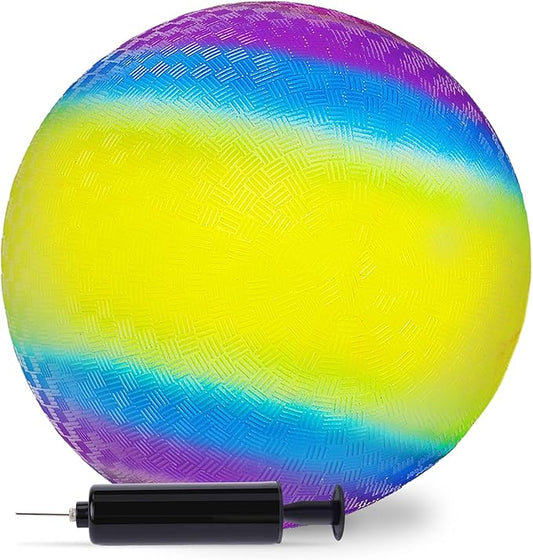 LovesTown Playground Ball, 8.5 Inch Kickballs Rainbow Bouncy Ball, Jumbo Beach Balls for Summer Swimming Pool Beach Game Indoor and Outdoor Games with Pump