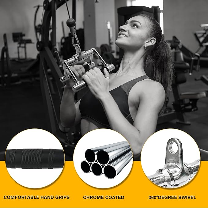 Cable Machine Attachment LAT Pulldown Attachments for Home Gym Workout, 3 Set Option: V Handle Bar, Double D Handle, Tricep Rope