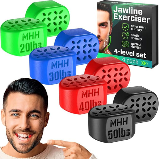 Jawline Exerciser for Men & Women - Powerful Jaw Trainer - Different Resistance Levels - Double Chin Reducer Eliminator - Silicone Jaw Toner Tablets - Face Neck Shaper & Strengthener Line Chewing Gum