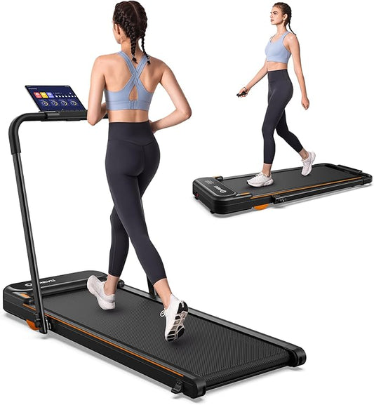 UREVO Walking Pad, Under Desk Treadmill for Home/Office, 2 in 1 Folding Treadmill with Remote Control, APP and LED Display