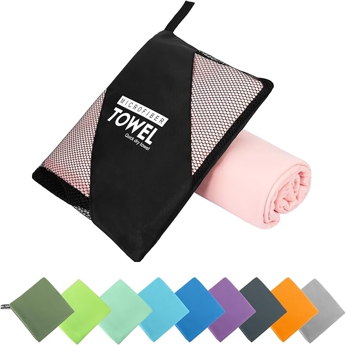 Microfiber Travel Towel, Soft Lightweight Quick Dry Towel, Super Absorbent Compact Travel & Sports & Beach Towels for Camping, Backpack, Gym, Swimming, Yoga, Hiking (L:24"×48" -Pink)