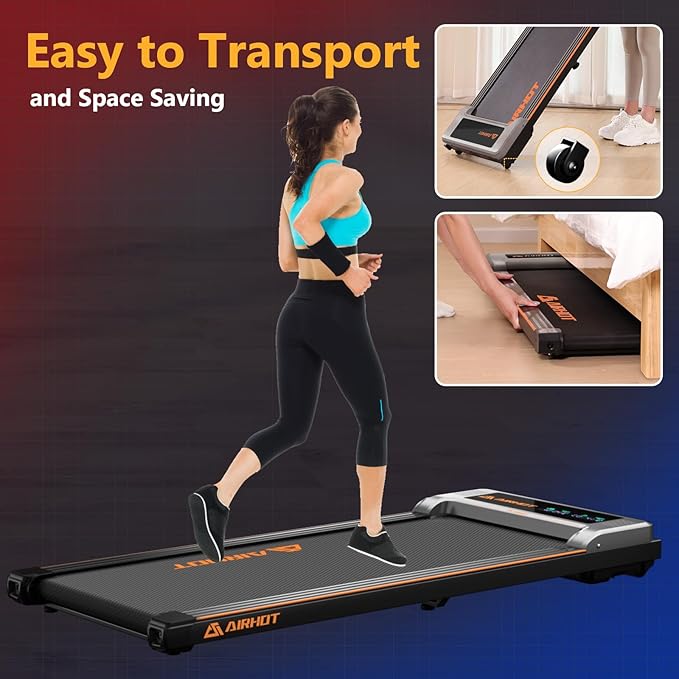 Walking Pad Treadmill, 2.5HP Under Desk Treadmill with Remote Control & LED Display, Quiet Desk Treadmill for Compact Space, Portable Treadmill for Home Office Use