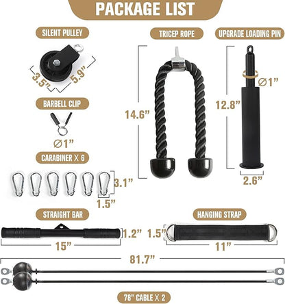 RitFit LAT and Lift Pulley System Pro with Dual Cables and Upgraded Loading Pin, Home and Garage Gym Squat Rack Accessories for Tricep Pull Down,Bicep Curl,Back,Shoulder-Strength Workout