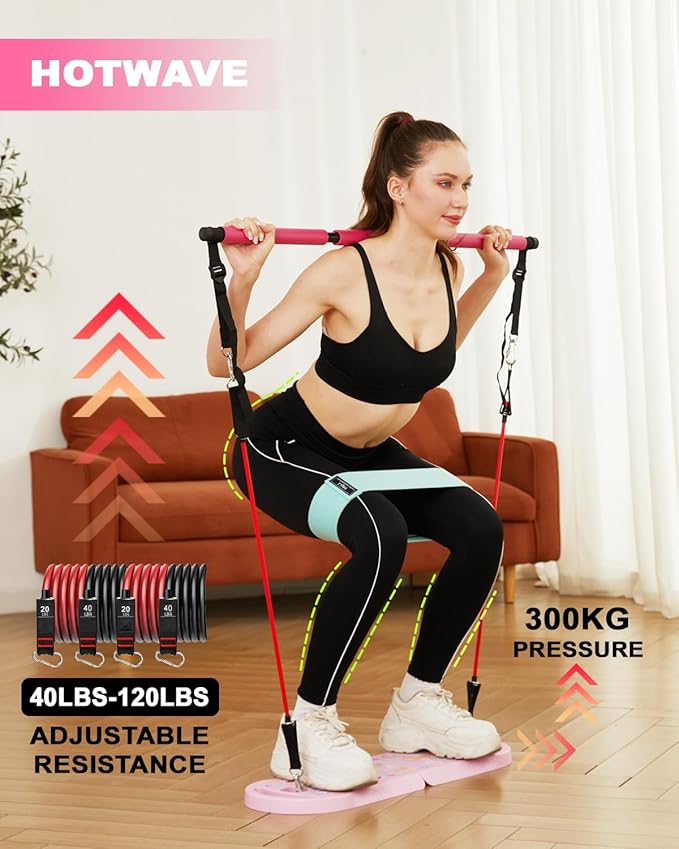 HOTWAVE Portable Exercise Equipment with 16 Gym Accessories.20 in 1 Push Up Board Fitness,Resistance Bands with Ab Roller Wheel,Full Body Workout at Home