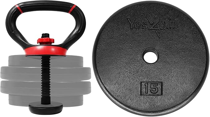 Yes4All Adjustable Kettlebell Handle for Weight Plates, Dumbbell Converter for Strength Training Kettlebells, Home Gym