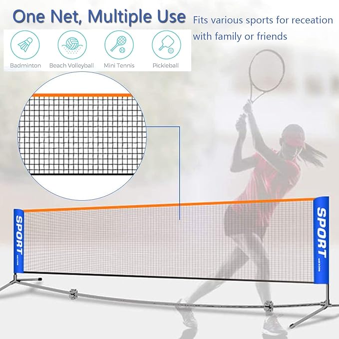 Portable Badminton Pickleball Net,Kids Adult Excellent Quality Volleyball/Pickleball/Tennis/Soccer Training Net Summer Indoor/Outdoor Fun Sports Net Used in Garden, Court Beach Backyard(Only Tennis Net)