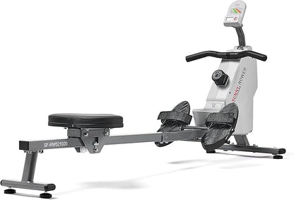 Sunny Health & Fitness Compact Folding Magnetic Rowing Machine with 43 Inch Slide Rail, 285 LB Max Weight, Synergy Power Motion, LCD Digital Monitor, Super Quiet & Smooth, and Ergonomic Foot Pedals