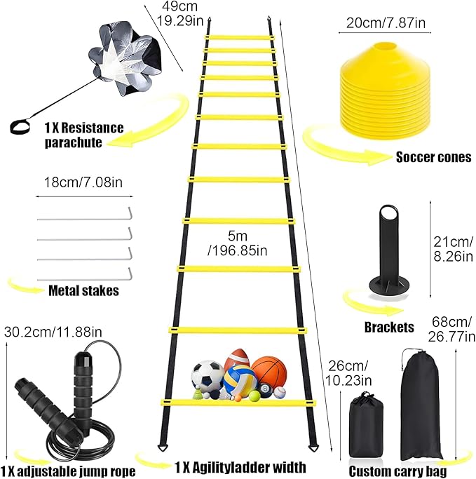 Agility Ladder,Speed Training Equipment Set,20ft Rungs Speed Ladder,Soccer