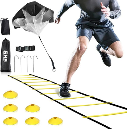 GHB Agility Ladder Speed Training Ladder Workout Ladder 6 or 10 Cones 12 Rung 20ft with