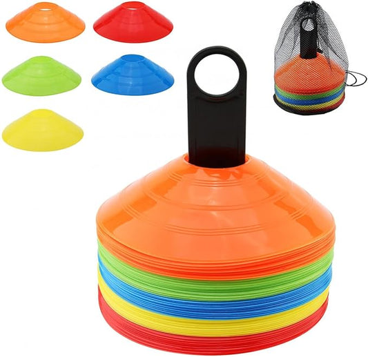 50pcs Soccer Cones, Disc Cone Agility Training Sports Cone Plastic for Football Basketball Drills Field Markers with Carry Bag, Holder(5 Colors)