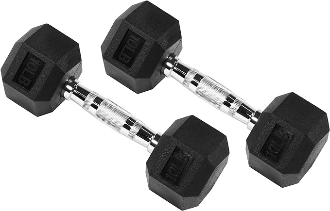 Signature Fitness Premium Rubber Encased Hex Dumbbell, Pairs