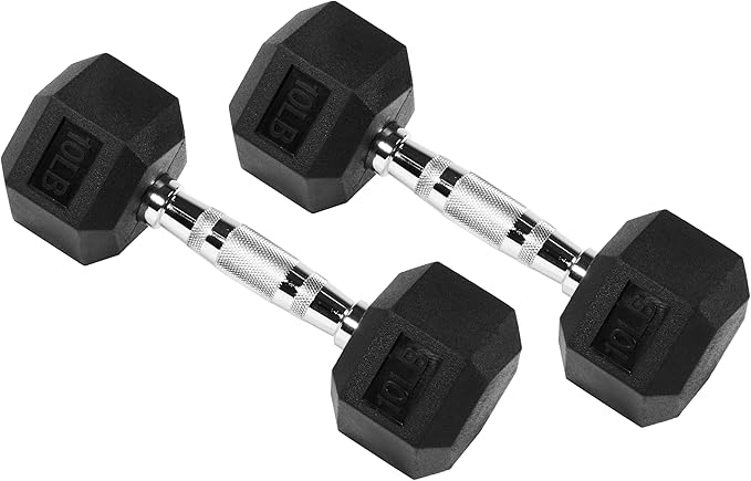 Signature Fitness Rubber Encased Hex Dumbbell, Multiple Sizes