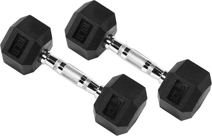 Signature Fitness Rubber Encased Hex Dumbbell, Multiple Sizes