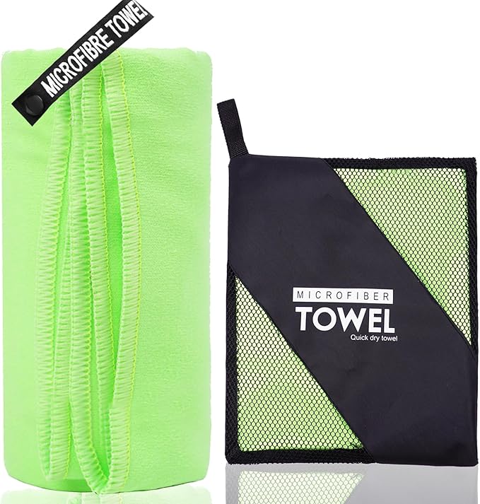 Microfiber Travel Towel, Soft Lightweight Quick Dry Towel, Super Absorbent Compact Travel & Sports & Beach Towels for Camping, Backpack, Gym, Swimming, Yoga, Hiking (XS:12"×24" -Green)