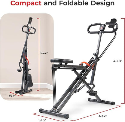 Sunny Health & Fitness Row-N-Ride Squat Assist Trainer for Glutes & Legs Workout with Adjustable Resistance, Optional Full Motion & Smart Connected Fitness App