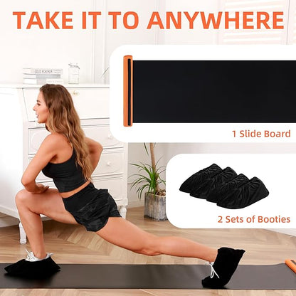 Slide Board For Working Out For Beginners And Pros, 4.6’/6’ Exercise Slide Board With 2 Sets of Shoes Booties