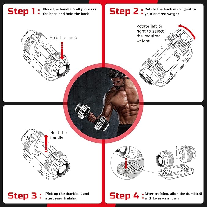 Adjustable Dumbbell, 5-25 lbs Single Dumbbell w/Anti-Slip Handle, 8 Weight 5-in-1 Dumbbell (FH10051UC)