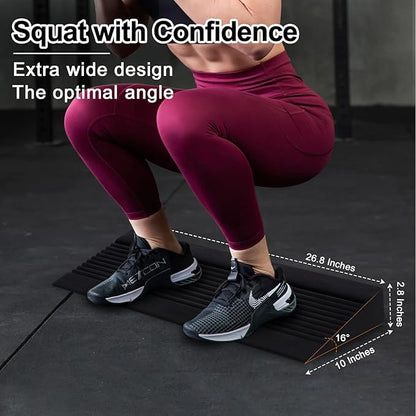 One-Piece Squat Wedge Block, Anti-Tip Design Slant Board for Squats for Heel Elevation, Knees Over Toes, Calf Stretches, Weightlifting, and Recovery Training