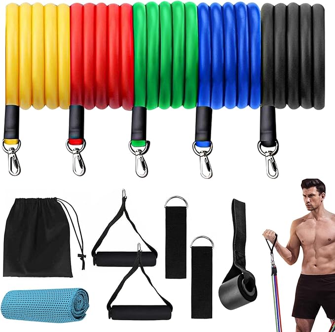 Resistance Bands, Resistance Band Set, Strength Training Fitness Bands, Exercise Bands for Men and Women, Resistance Bands with Handles, Door Anchor, for Shape Body and Home Workouts