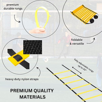DELUXE EDITION Agility Ladder Training Set - 13 21ft Agility w/13 Disc w/4 Steel