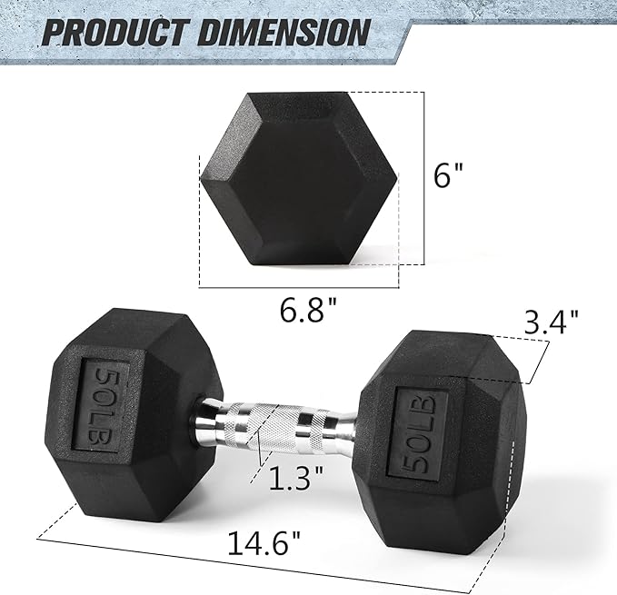 RitFit 5-300LBS Rubber Encased Hex Dumbbell Sets with Optional Rack for Home Gym, Coated Hand Weights for Strength Training, Workouts