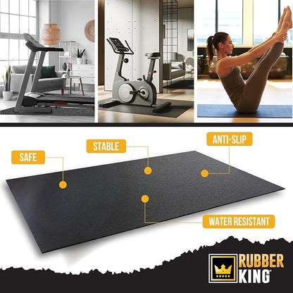 Rubber King Multi-Purpose Exercise Mat - 100% Recycled Thick Rubber Mat for Home Gym Flooring, Non-Slip, Low-Odor Durable Workout Mat for Indoor/Outdoor, Shoe-Friendly