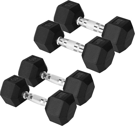 Yes4All Chrome Grip Encased Hex Dumbbells – Hand Weights With Anti-Slip 10-30 LBS Pair