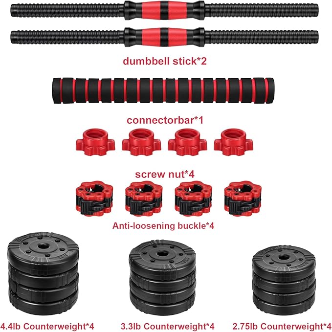 EDOSTORY Adjustable Dumbbell Set 22/44/66/88lbs Free 4 in 1 Set,