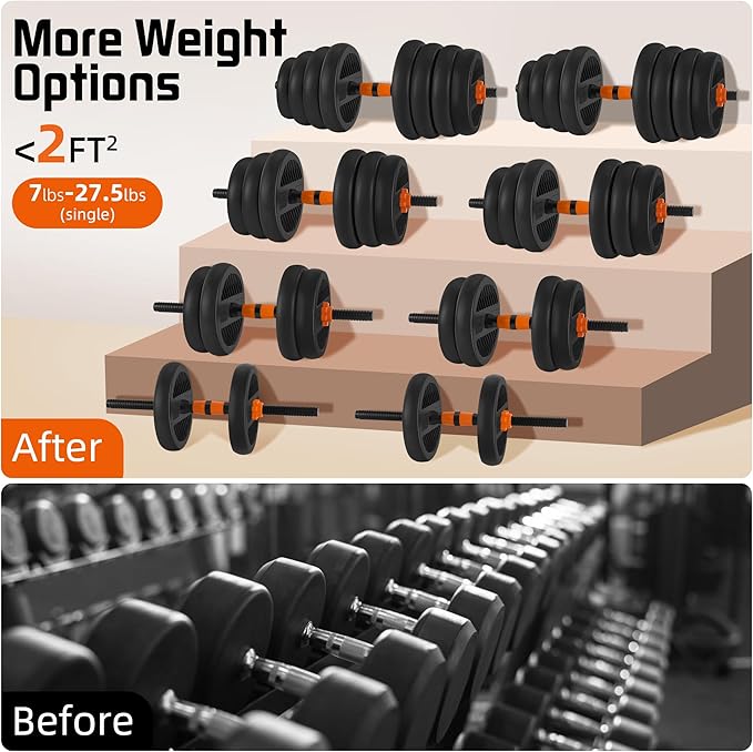 4 in 1 Adjustable Dumbbell Set with Connecting Rod Used as Barbell, Kettlebells, Push up Stand, Fitness Exercises for Home Gym, Orange