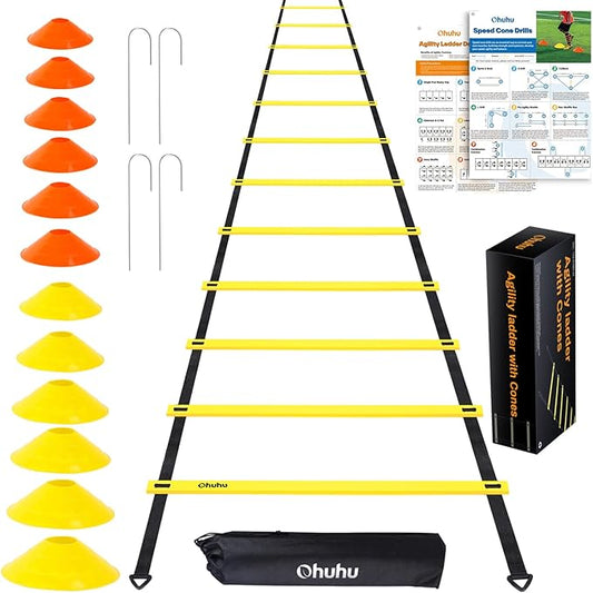 Agility Ladder Speed Training Set: Ohuhu 12 Rung 20ft Soccer 12 Cones, 4 Steel