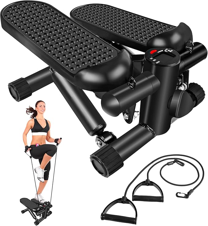 Steppers for Exercise, Stair Stepper with Resistance Bands, Mini Stepper with 300LBS Loading Capacity, Hydraulic Fitness Stepper with LCD Monitor